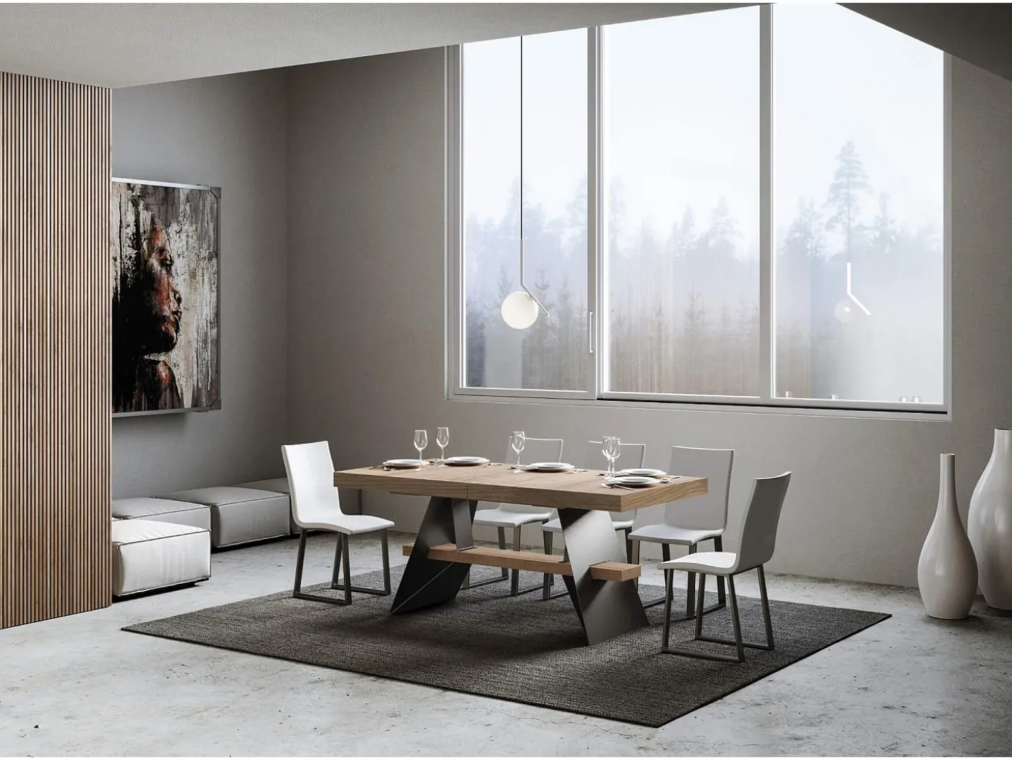 Mesa extensible 90x180/440 cm Baita Roble Natural estructura Antracita