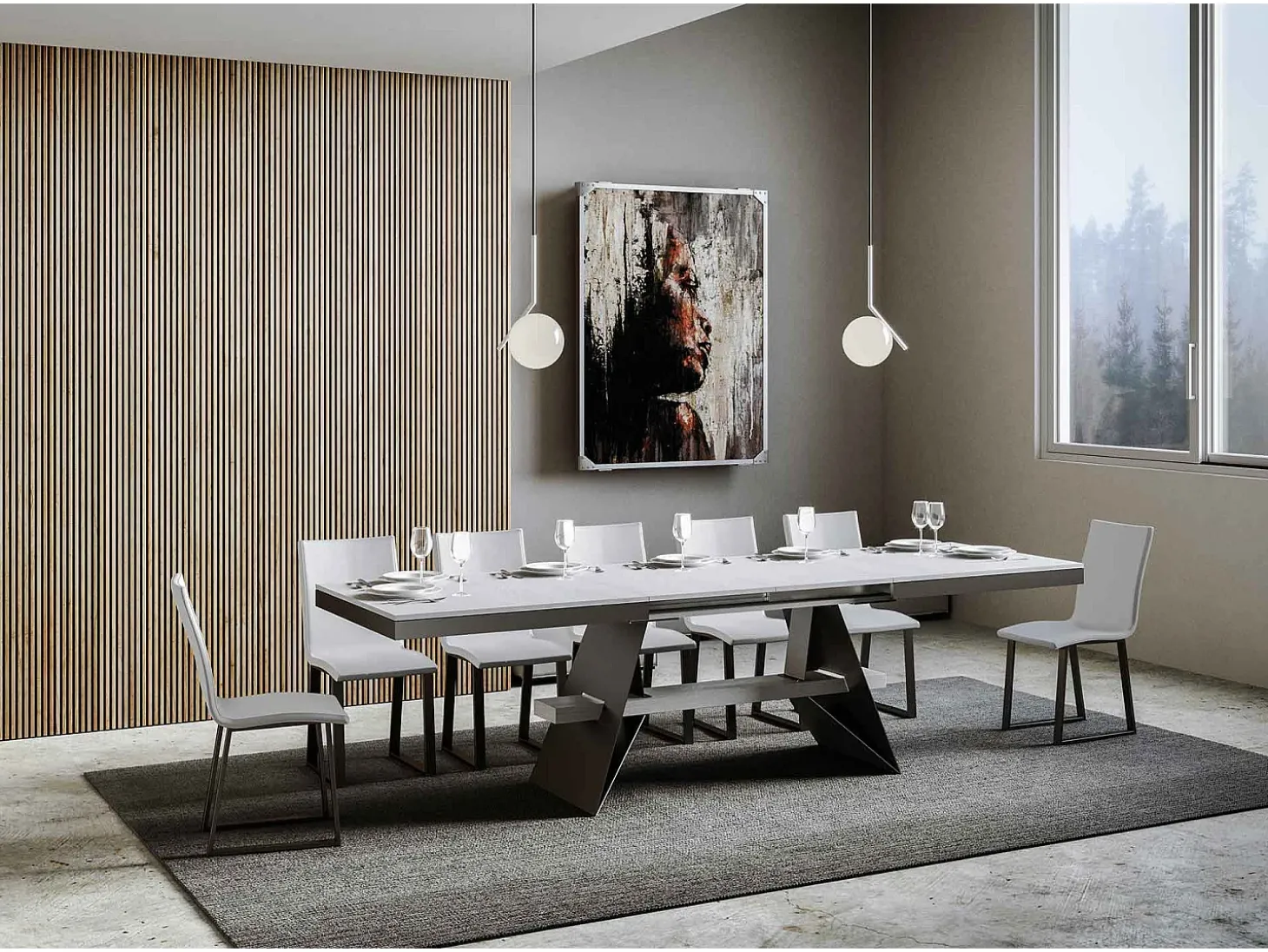 Mesa extensible 90x180/440 cm Baita Evolution Fresno Blanco estructura Antracita
