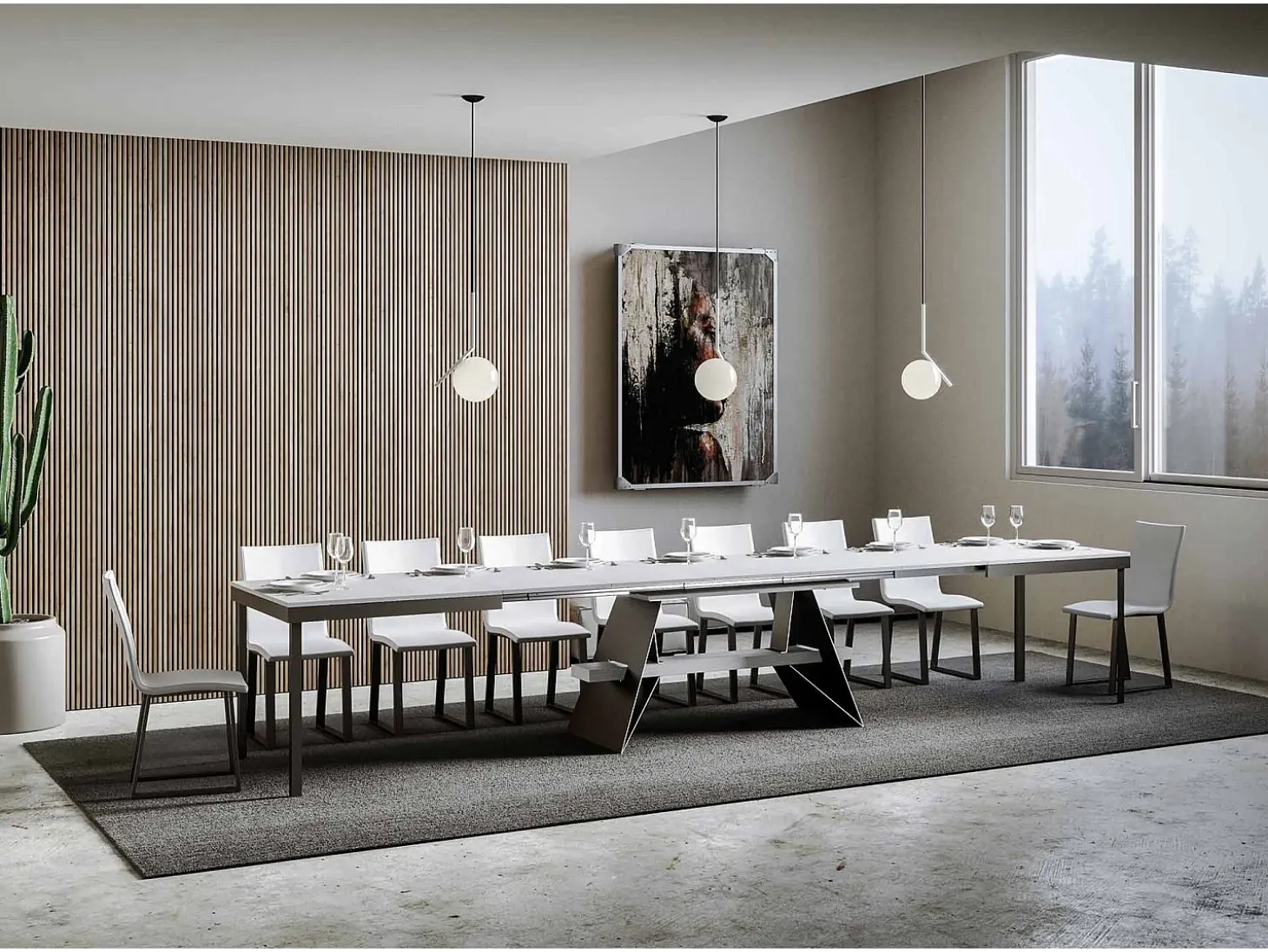 Mesa extensible 90x180/440 cm Baita Evolution Fresno Blanco estructura Antracita