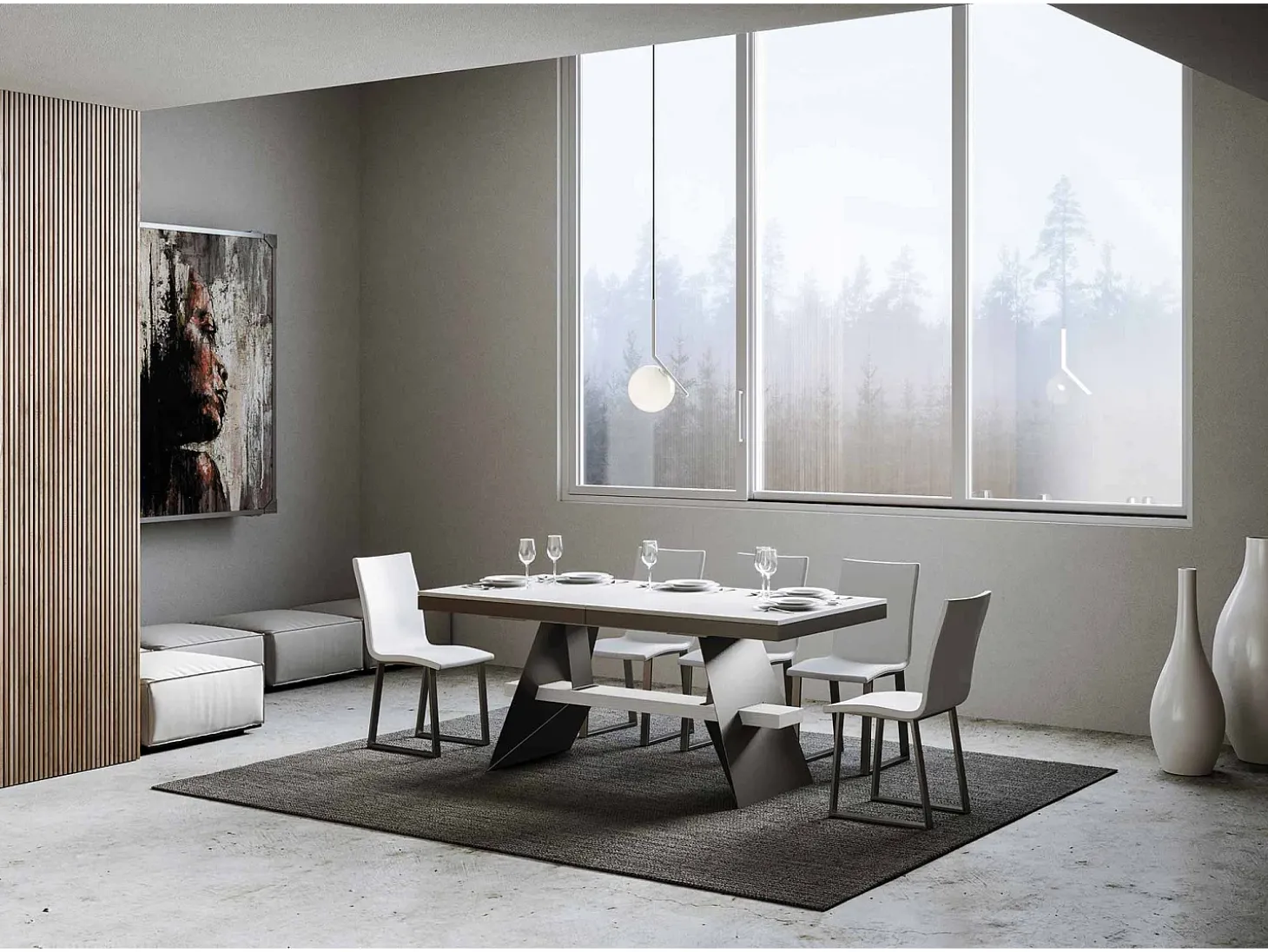 Mesa extensible 90x180/440 cm Baita Evolution Fresno Blanco estructura Antracita