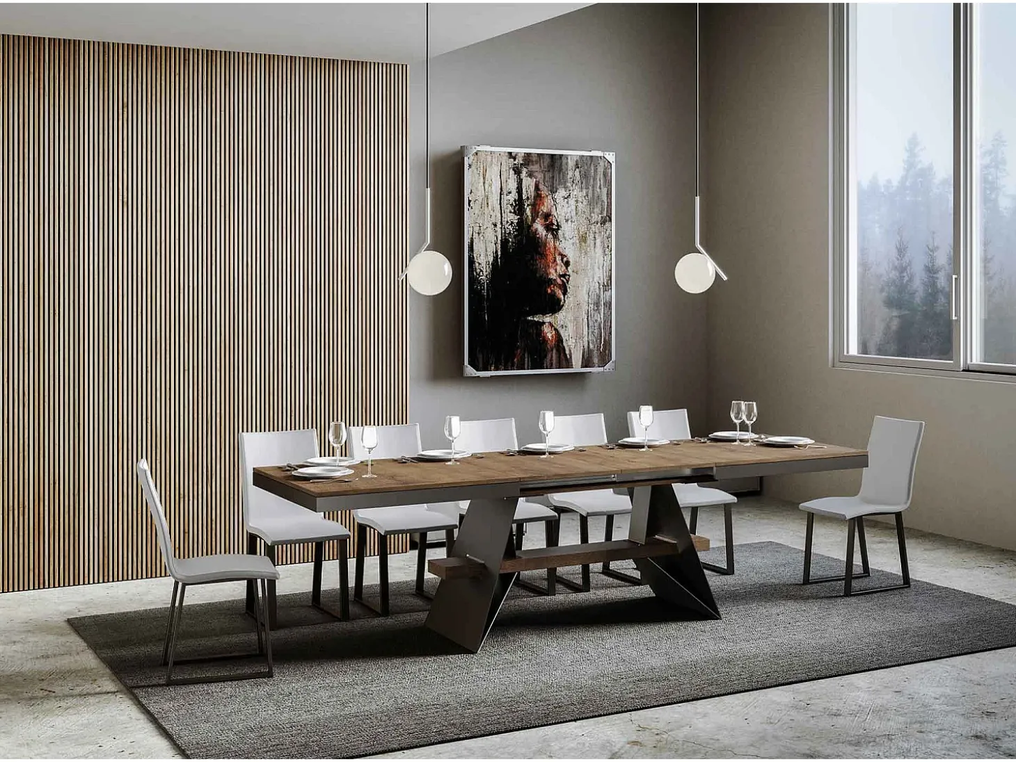 Mesa extensible 90x160/420 cm Baita Evolution Nogal estructura Antracita