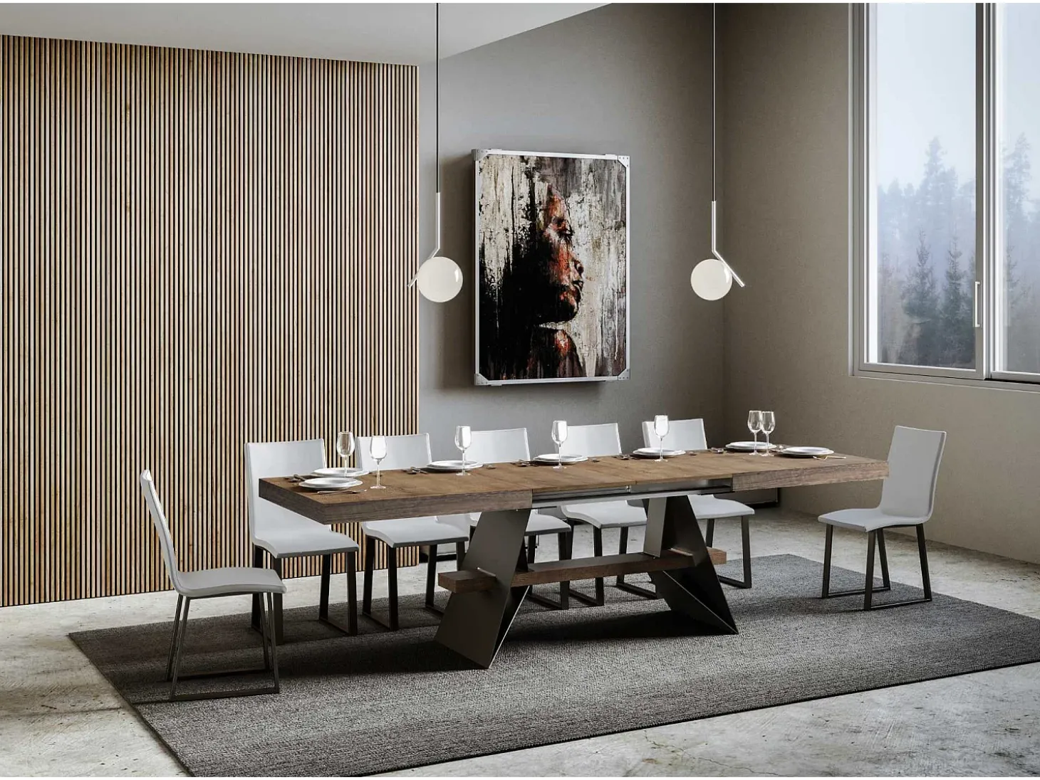 Mesa extensible 90x180/440 cm Baita Nogal estructura Antracita