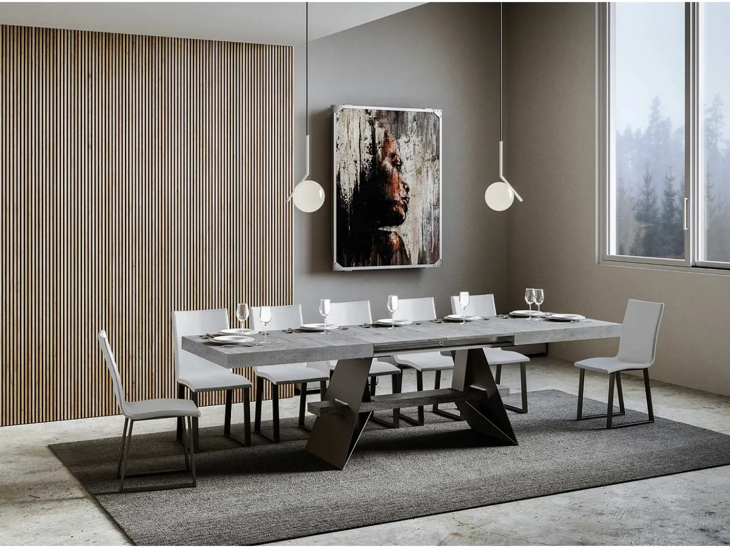 Mesa extensible 90x160/420 cm Baita Cemento estructura Antracita