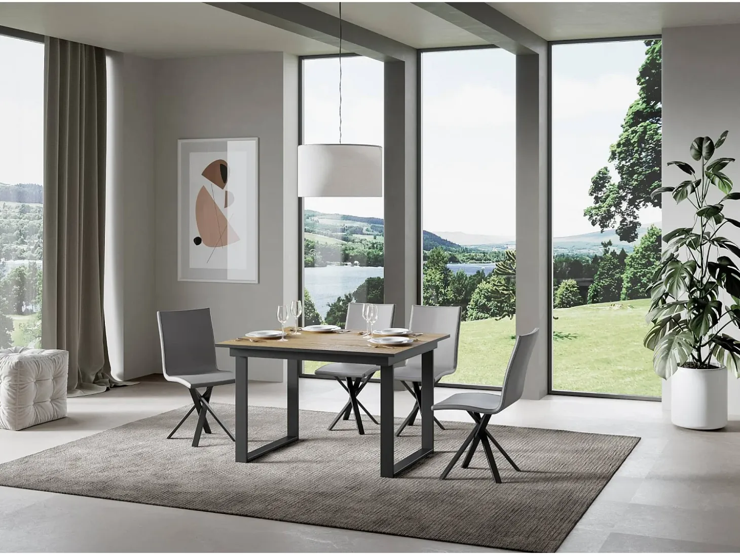 Mesa extensible 90x120/180 cm Bandos Roble Natural estructura Antracita