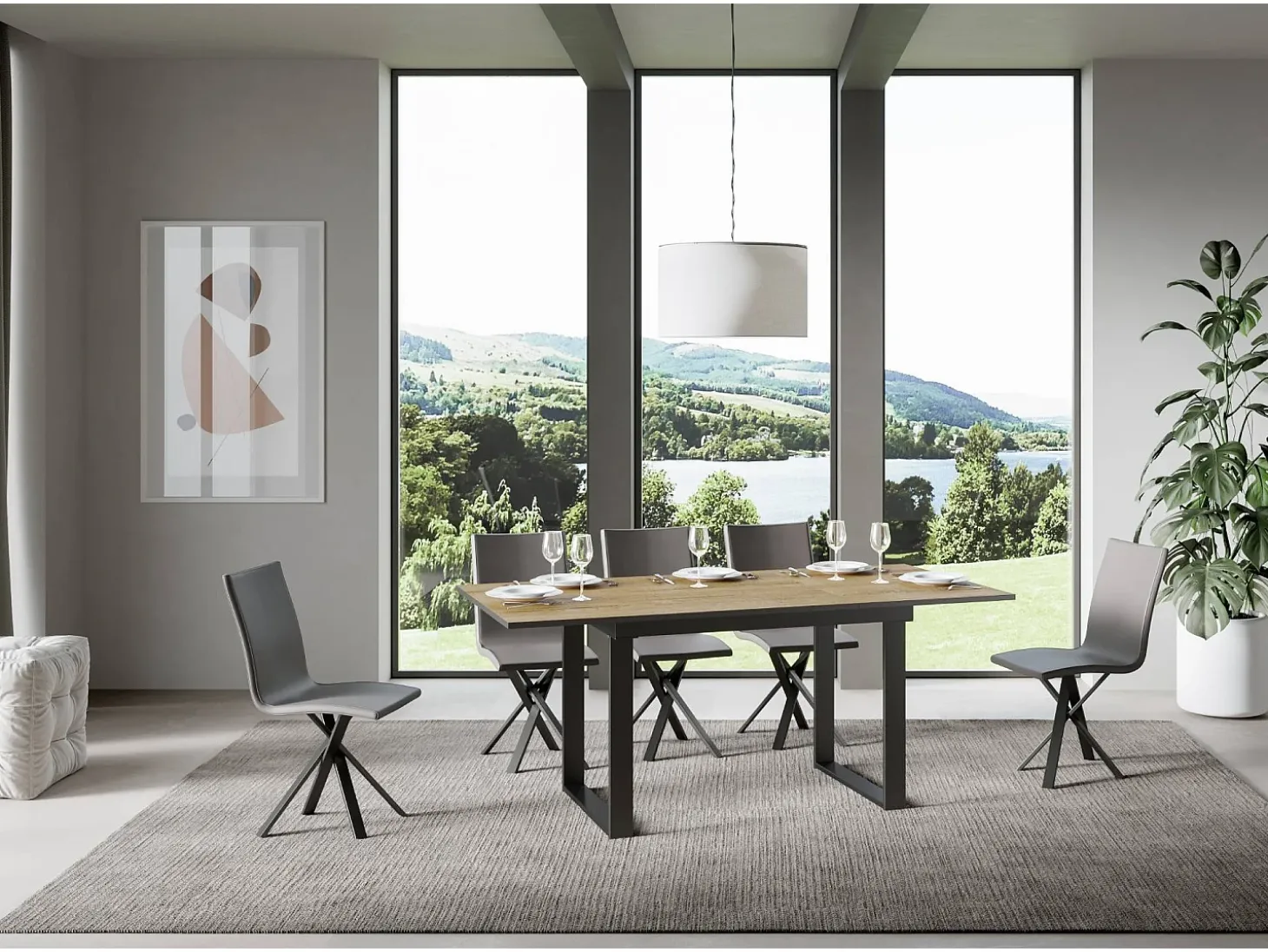 Mesa extensible 90x120/180 cm Bandos Roble Natural estructura Antracita