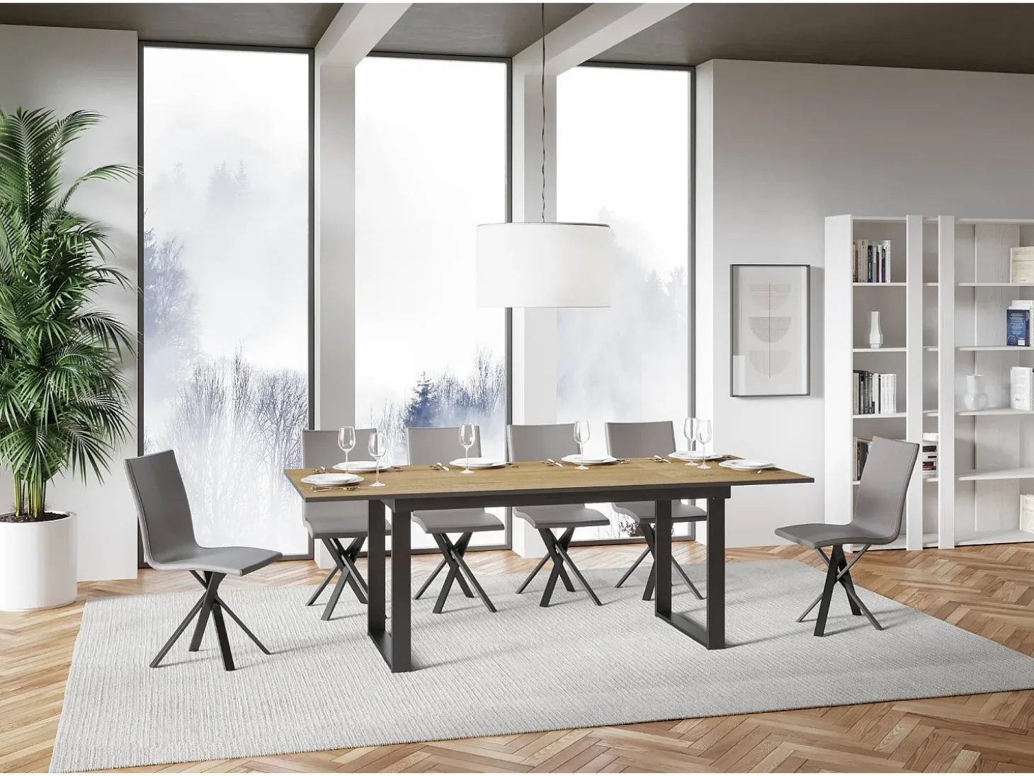 Mesa extensible 90x160/220 cm Bandos Roble Natural estructura Antracita