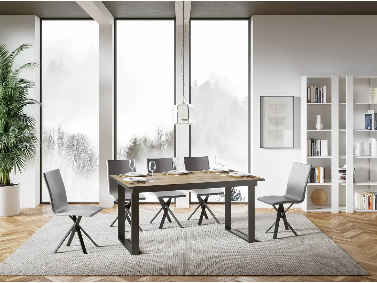 Mesa extensible 90x160/220 cm Bandos Roble Natural estructura Antracita