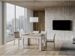 Mesa extensible 90x120/180 cm Bibi Mix tapa Roble Natural patas Fresno Blanco