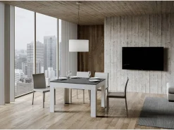Mesa extensible 90x120/180 cm Bibi Mix tapa Antracita Espatulado patas Blanco Espatulado