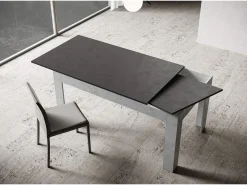 Mesa extensible 90x120/180 cm Bibi Mix tapa Antracita Espatulado patas Blanco Espatulado