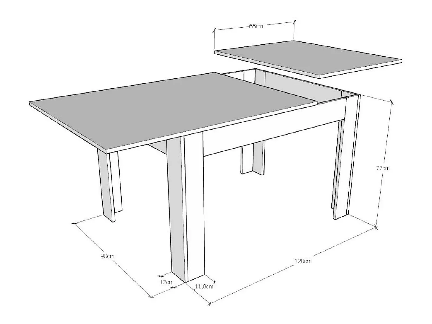 Mesa extensible 90x120/180 cm Bibi Mix tapa Antracita Espatulado patas Blanco Espatulado