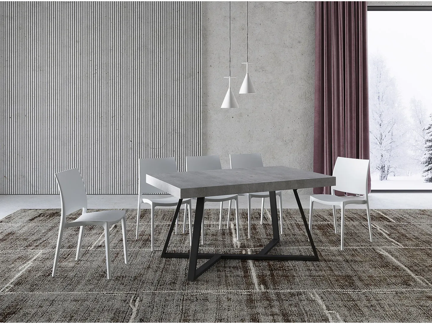 Mesa extensible 160/264x90 cm Booster cemento patas antracita
