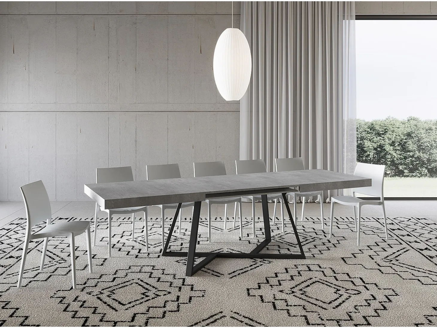 Mesa extensible 180/440x90 cm Booster cemento patas antracita