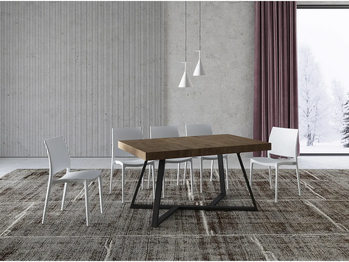 Mesa extensible 140/244x90 cm Booster nogal patas antracita