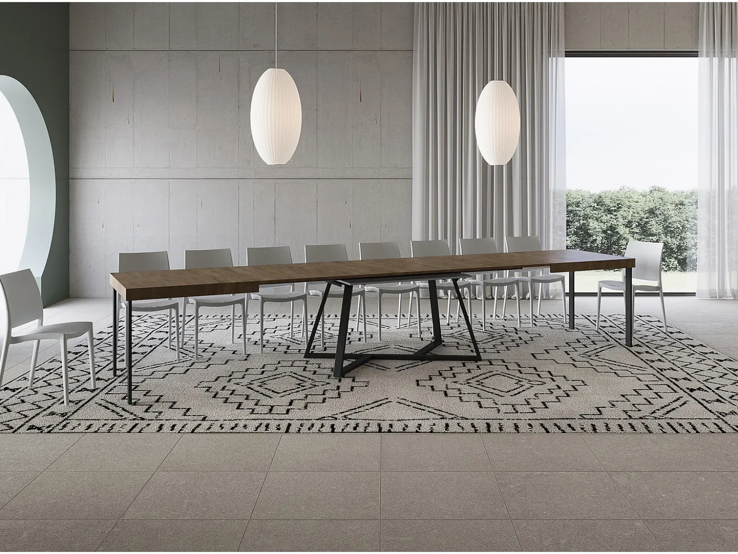 Mesa extensible 180/440x90 cm Booster nogal patas antracita