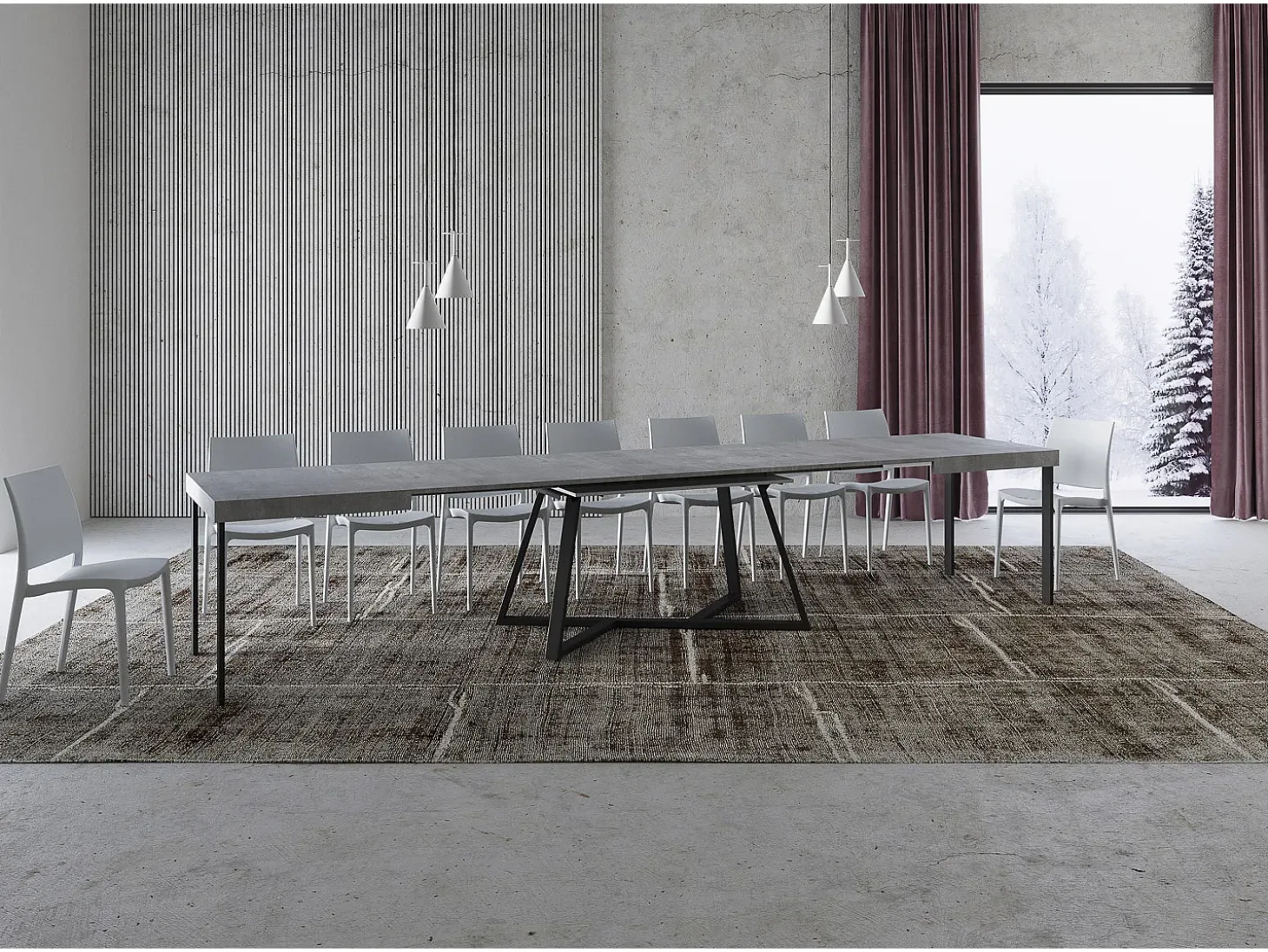 Mesa extensible 140/400x90 cm Booster cemento patas antracita