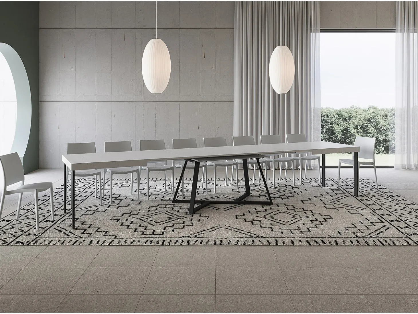 Mesa extensible 200/460x90 cm Booster efecto madera fresno blanco patas antracita