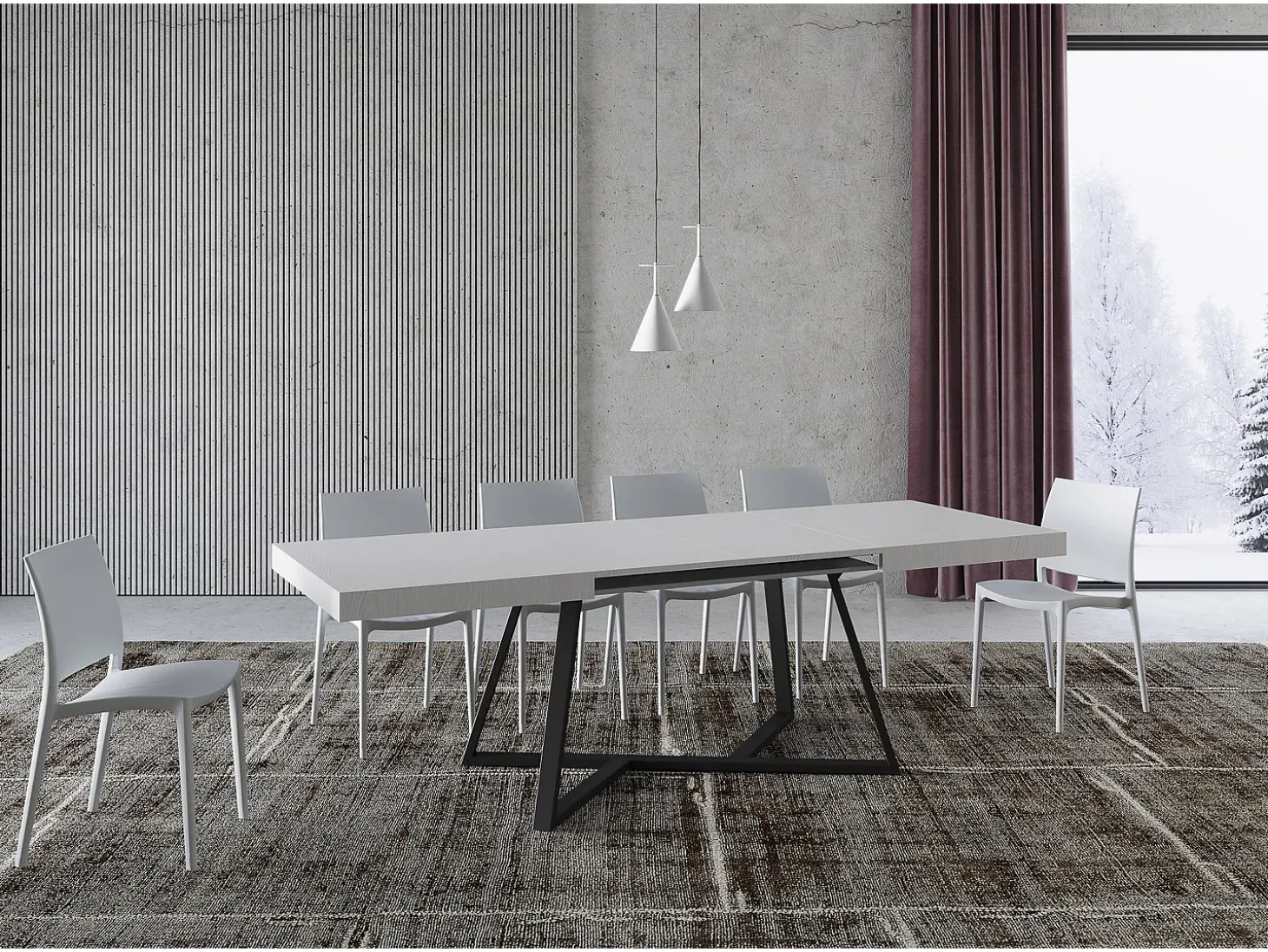 Mesa extensible 140/400x90 cm Booster fresno blanco patas antracita