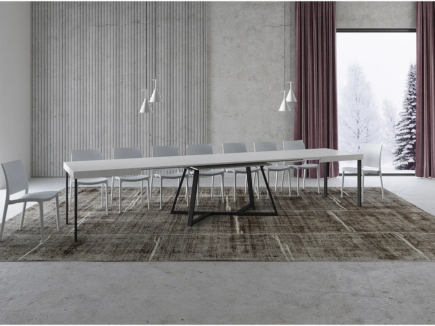 Mesa extensible 140/400x90 cm Booster fresno blanco patas antracita