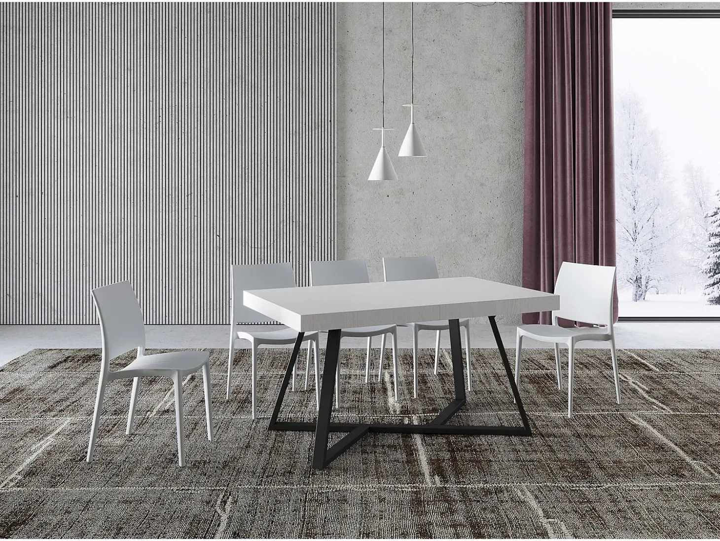 Mesa extensible 140/400x90 cm Booster fresno blanco patas antracita