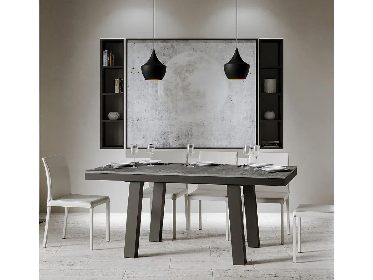 Mesa extensible 90x180/440 cm Bridge Evolution Cemento estructura Antracita