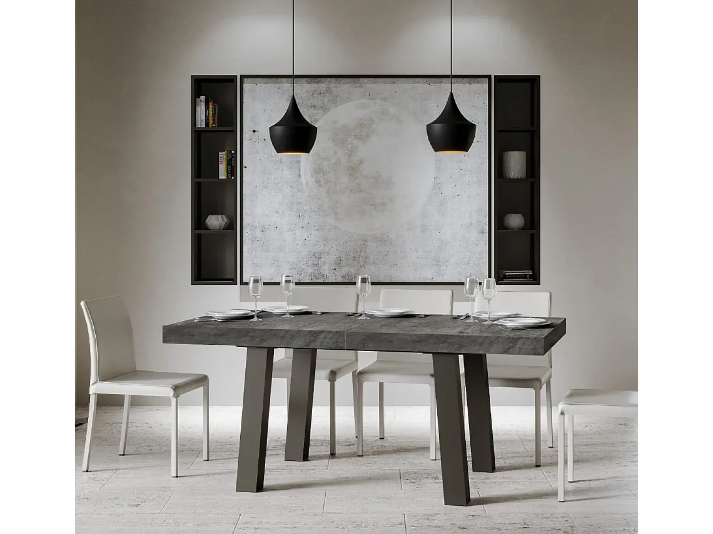 Mesa extensible 90x200/304 cm Bridge Cemento estructura Antracita