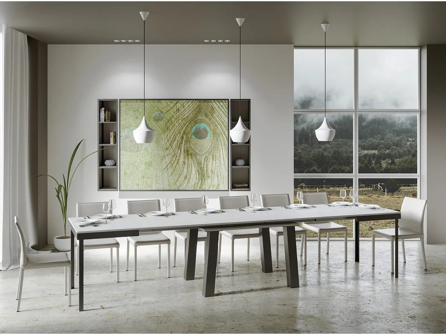 Mesa extensible 90x180/440 cm Bridge Evolution Fresno Blanco estructura Antracita