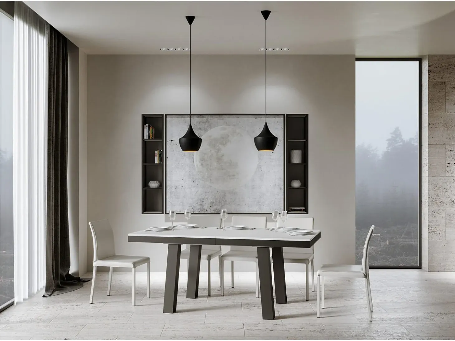 Mesa extensible 90x180/440 cm Bridge Evolution Fresno Blanco estructura Antracita