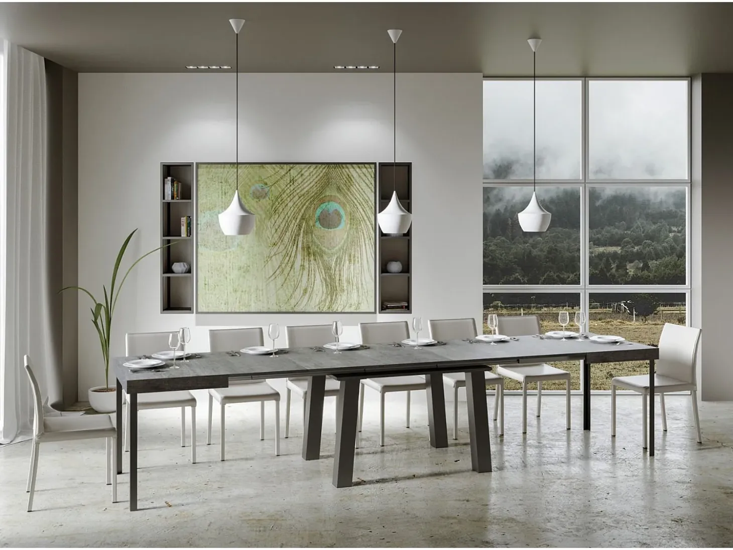 Mesa extensible 90x200/460 cm Bridge Cemento estructura Antracita