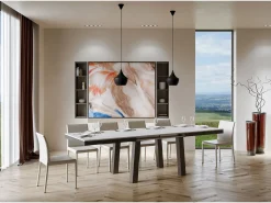 Mesa extensible 90x180/284 cm Bridge Evolution Fresno Blanco estructura Antracita