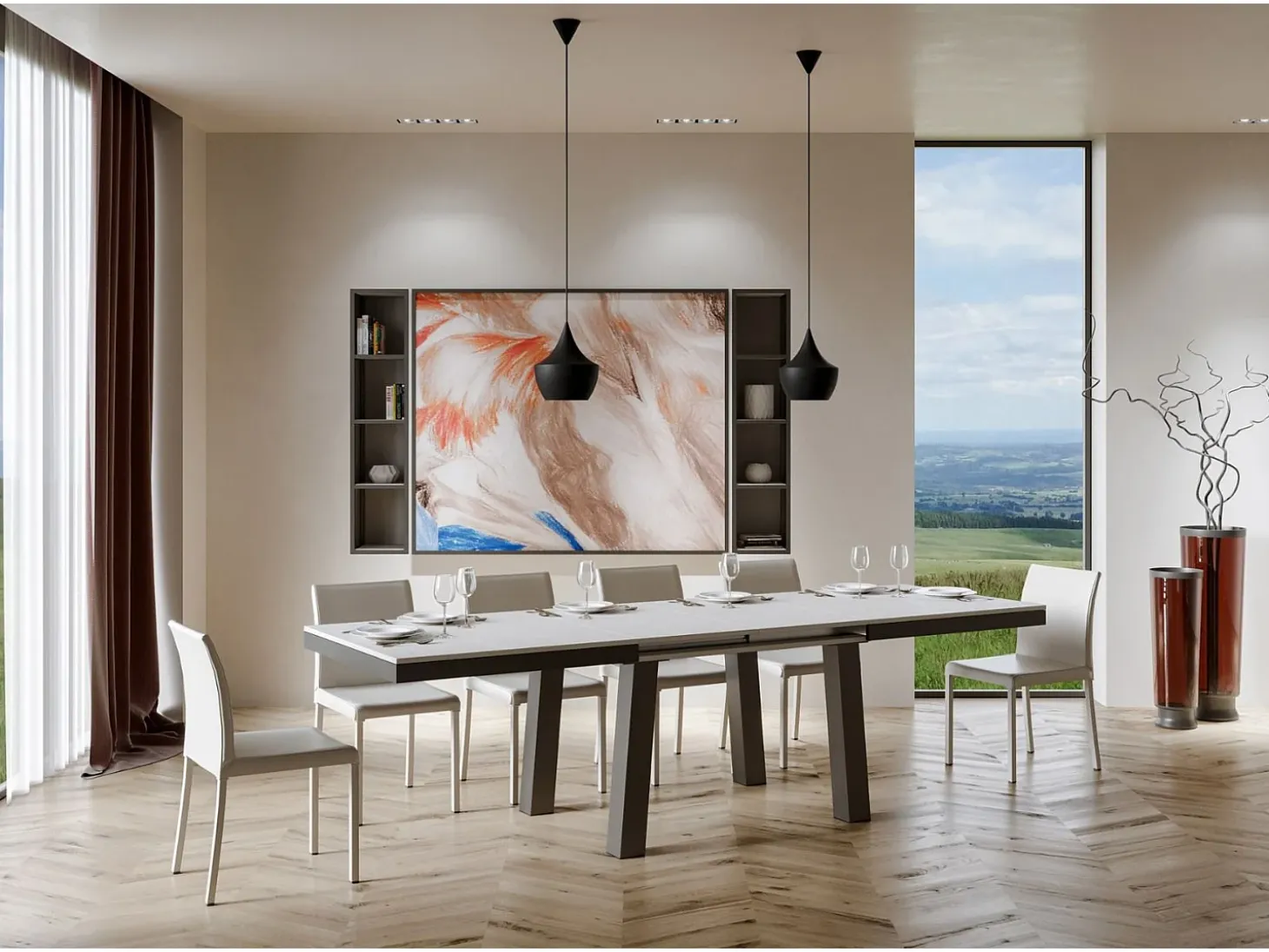 Mesa extensible 90x180/284 cm Bridge Evolution Fresno Blanco estructura Antracita
