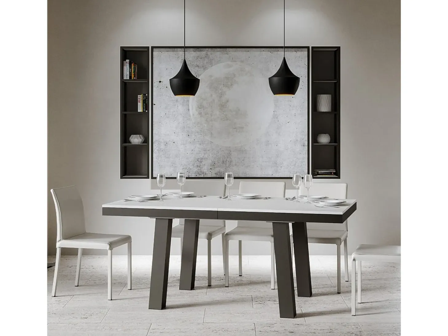 Mesa extensible 90x180/284 cm Bridge Evolution Fresno Blanco estructura Antracita