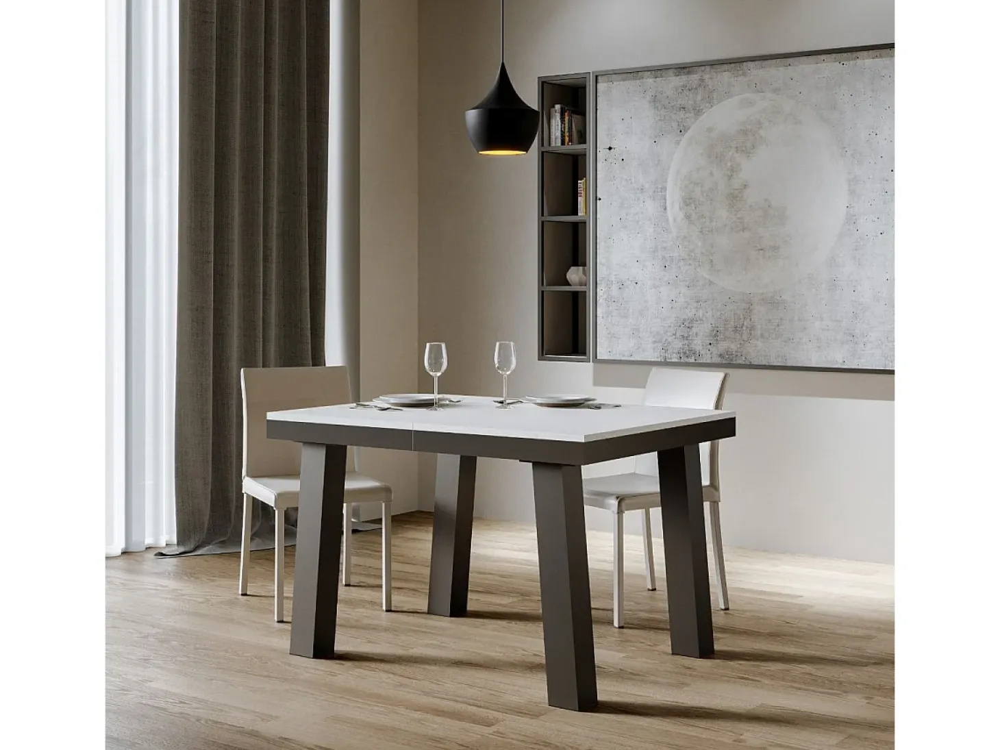 Mesa extensible 90x120/380 cm Bridge Evolution Fresno Blanco estructura Antracita