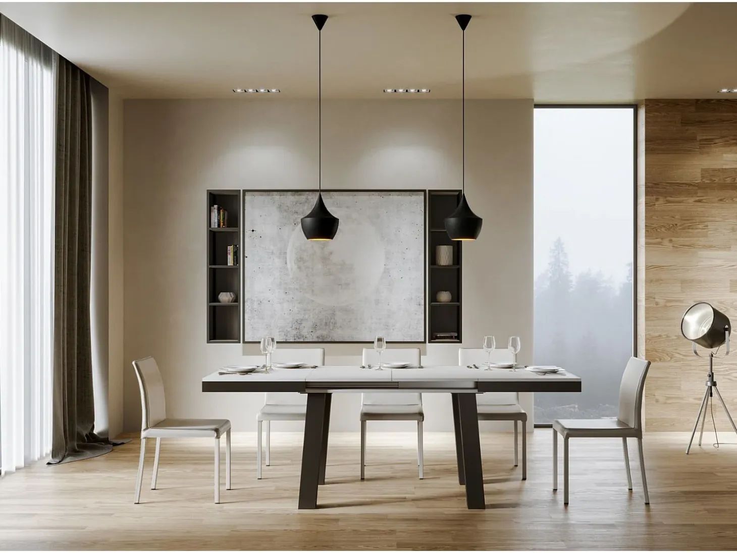 Mesa extensible 90x120/380 cm Bridge Evolution Fresno Blanco estructura Antracita