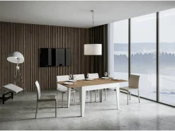Mesa extensible 90x120/180 cm Cico Mix tapa Roble Natural patas Fresno Blanco