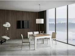 Mesa extensible 90x120/180 cm Cico Mix tapa Roble Natural patas Fresno Blanco