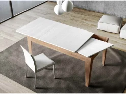 Mesa extensible 90x120/180 cm Cico Mix tapa Fresno Blanco patas Roble Natural