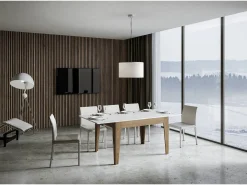 Mesa extensible 90x120/180 cm Cico Mix tapa Fresno Blanco patas Roble Natural
