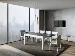 Mesa extensible 90x160/220 cm Cico Mix tapa Antracita Espatulado patas Blanco Espatulado