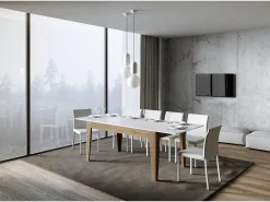 Mesa extensible 90x160/220 cm Cico Mix tapa Fresno Blanco patas Roble Natural