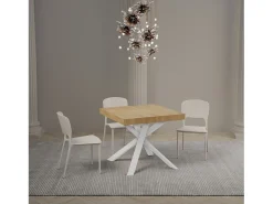 Mesa extensible 90/194x90 cm Clerk roble natural patas blancas