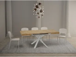 Mesa extensible 90/194x90 cm Clerk roble natural patas blancas