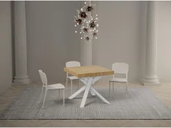 Mesa extensible 90/194x90 cm Clerk roble natural patas blancas