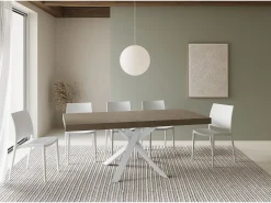 Mesa extensible 90x90/194 cm Clerk Premium tapa gris paloma patas Blancas