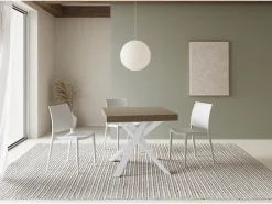 Mesa extensible 90x90/194 cm Clerk Premium tapa gris paloma patas Blancas