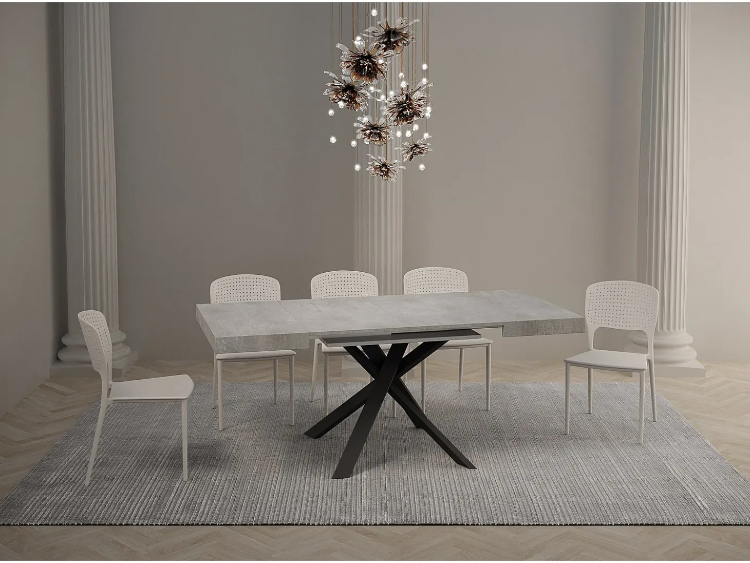 Mesa extensible 90/194x90 cm Clerk cemento patas antracita