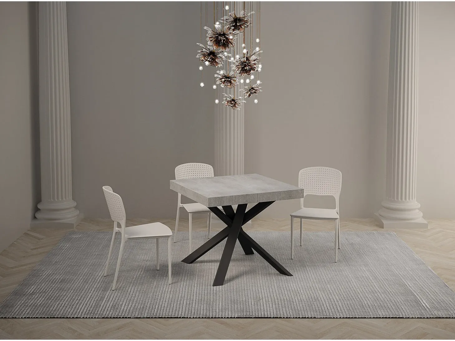 Mesa extensible 90/194x90 cm Clerk cemento patas antracita