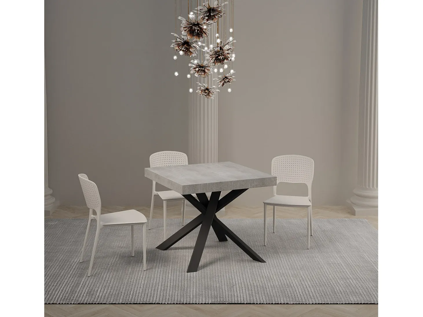 Mesa extensible 90/194x90 cm Clerk cemento patas antracita