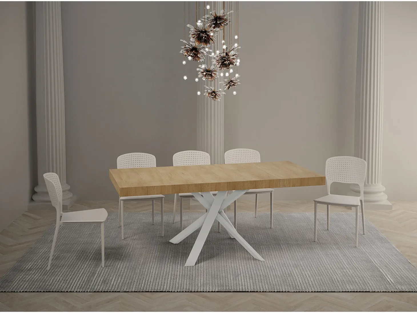 Mesa extensible 90/194x90 cm Clerk Premium roble natural patas blancas