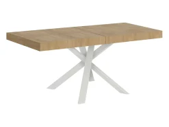 Mesa extensible 90/194x90 cm Clerk Premium roble natural patas blancas